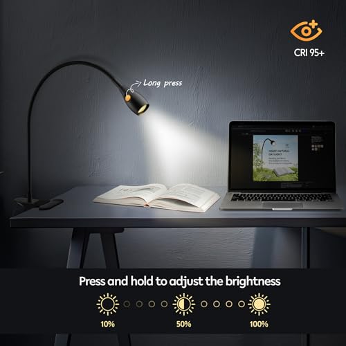 acegoo Minimalist Reading Light for Bed Headboard Dimmable Book Light Clip on Lamp with USB-C Adapter, Flexible Neck & Handy Lamp Head Switch, CRI 90+ - color: Black