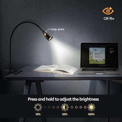 acegoo Minimalist Reading Light for Bed Headboard Dimmable Book Light Clip on Lamp with USB-C Adapter, Flexible Neck & Handy Lamp Head Switch, CRI 90+ - color: Black