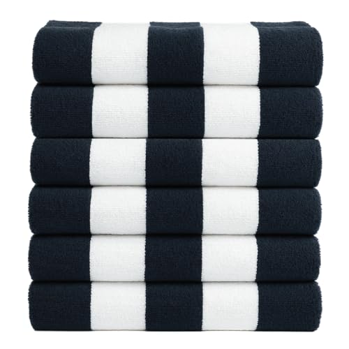 Salt Earth Cotton Beach Towel (Pack of 6, 30"x60") - Oversized Beach Cabana Striped Towels - Quick Dry & Absorbent Towels for Bathroom, Travel, Pool, Spa, Bath, Vacation, Home, Swim (Navy Blue) - color: Navy Blue, size: Pack of 6