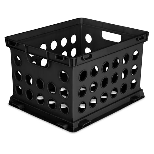 File Crate, Versatile Plastic Bin with Through Handles, Letter or Legal-sized File Storage, Stackable, Black