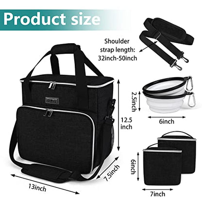 BAGLHER Dog Travel Bag, Pet Travel Bag (ALL Pet Travel Supplies), With 2 Pet Food Containers and 2 Collapsible Silicone Bowls; Essential Kits for Travel Black - color: Black, size: Medium