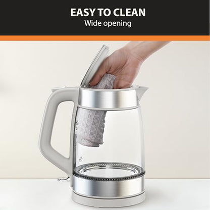 KRUPS Electric Kettle, 1.8-Qt (1.7L) Tea Kettle, 1500W with LED indicator, Hot Water Boiler, Auto Shut-off, Rapid 80-Second Cup Boiling, Safe Boil-dry Protection, Water Heater, Glass Carafe, Grey - style: Glass Kettle