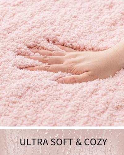 Toilet Rugs U-Shaped Mat 24x22, Contour Bathroom Mat - Ultra Soft & Absorbent Microfiber, Quick-Dry, Machine Washable with High Density Foam Latex Non Slip Backing, Pink - color: Pink, size: 24" X 22"(Toilet Rug)