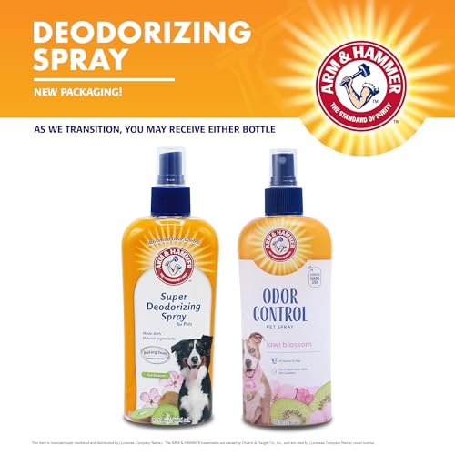 Arm & Hammer for Pets Super Deodorizing Dog Spray with Baking Soda for Odor Control Freshens Coat Between Baths pH Balanced Formula for Dogs Kiwi Blossom 8 FL OZ 2 Pack Dogs and Puppies Daily