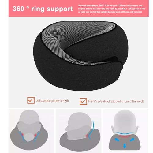 Cloud Sleep Travel Pillow｜360° Adjustable Neck Pillow for Airplane & Office｜NASA Memory Foam｜Free Eye Mask & Earplugs (Black) - color: Black