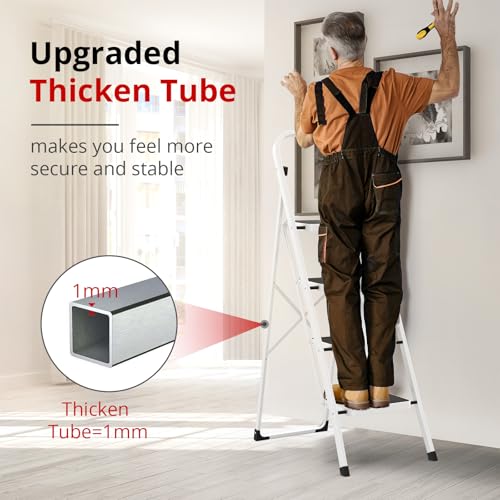 HBTower Step Ladder, Folding Step Stool for Adults with Anti-Slip Pedal, 330 lbs Capacity for Kitchen, Home, White - size: 4 Step Ladder