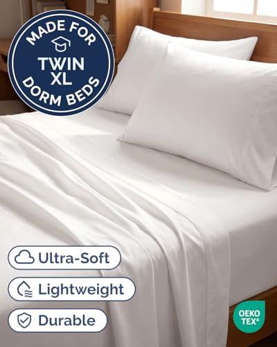 Twin XL 4 Piece Sheet Set - Comfy Breathable & Cooling - Soft Hotel Luxury Bedding Set with 8-16 Inch Deep Pockets - 1 Flat & 1 Fitted Sheet & 2 Pillowcases - Wrinkle Free & Easy Care - Antique White - color: 02 - Antique White, size: Twin XL