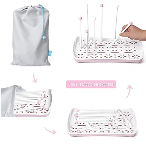 Termichy Baby Bottle Drying Rack, Large Capacity Baby Bottle Rack for Bottles, Dry Rack with Removable Water Tray(Pink) - color: Pink, size: Countertop Style