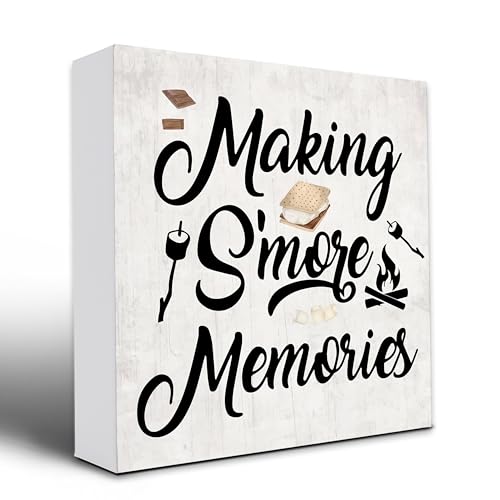 Camping Decor For Camper,Making S’More Memories,Wooden Plaque Sign Box For Home Table Cabin Shelf 5x5 Inches.(099) - color: Making S’More Memories