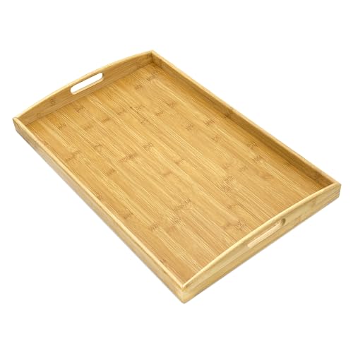 Bam & Boo Natural Bamboo Serving Tray Extra Large Rectangular with Handles for Food, Drinks, Storage, Decor, Vanity, Breakfast, Parties, Weddings, Picnics(23.6” x 15” x 2.35”, Natural) - color: Bamboo, size: 23.6" x 15" x 2.4"