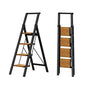 HillhutApex Step Ladder, Aluminum Lightweight Folding 4 Step Stool with Anti-Slip Wide Pedal, 330lbs Capacity Steel Ladder for Household and Office - color: Black&woodgrain, size: 4 Step With Handrail