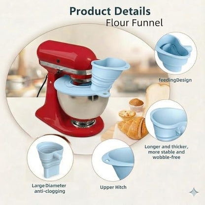 3-Piece Set: Silicone Flour Funnel & Bowl Cover for KitchenAid Mixer 4.5-5 Qt Tilt-Head, Splash Guard Lid with Foldable Measuring Cup for Dough Proofing & Mixing, KitchenAid Mixer Accessori（Blue) - color: Blue