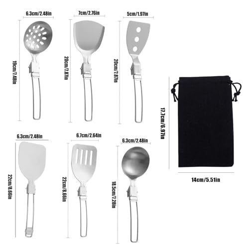 Camping Cooking Utensil Set Foldable 304 Stainless Steel Spatula Turner Soup Spoon Kit Portable Kitchen Utensils Folding Cookware Kit for Outdoor Travel Hiking Picnic (Silver C, Colander Spoon) - color: Silver C, Colander Spoon