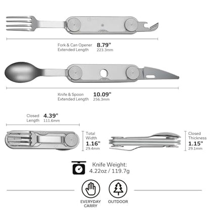 CIVIVI Partake 4-in-1 Camping Utensil, Detachable Stainless Steel Folding Knife, Fork, Spoon & Bottle Opener Multi-Tool, with Waxed Canvas Pouch for Travel Camping Hiking, C24032C-3, Silver - color: Silver