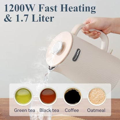 Nueve&Five 1.7L (57oz) Large Electric Kettle Perfect for 7+Cups of Tea and Coffee,2 quarts Double Wall Big Electric Tea Kettle,Auto Shut Off,1200W Hot Water Kettle Electric -Cream White - color: White