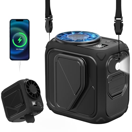 Yestono Portable Waist Fan Rechargeable,10000mAh Mini Neck Fan With AI Chip,5 Speeds Strong Airflow,Max 20H Working Time,LED Light,Personal Clip Belt Fan for Outdoor,Traveling,Jobsite(Black). - color: Black