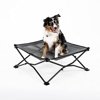 Coolaroo On-The-Go Elevated Dog Bed - Foldable Pop-Up Travel Dog Bed with Breathable, Moisture-Resistant Fabric, Carry Bag Included, Lightweight & Portable, Steel Gray, Medium - color: Steel Grey, style: Medium