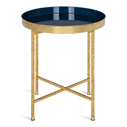 Kate and Laurel Celia Metal Foldable Round Accent Table, 18.25" x 18.25" x 22", Navy Surface and Gold Frame, Modern Minimalist Design and Detachable Magnetic Tabletop - color: Gold/Navy Blue