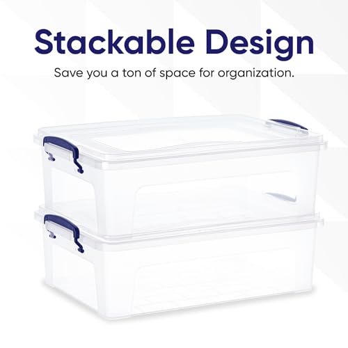 Superio Clear Storage Box with Lid, 22 Quart Plastic Container Bins for Organizing, Stackable Crate, Storage Bin Organizer for Home, Office, School, and College - size: 19" x 12.5" x 7.25"