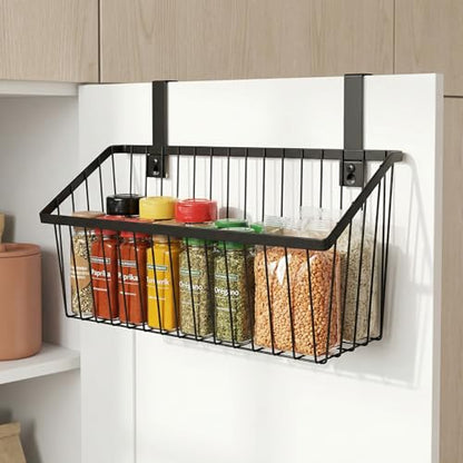 LeleCAT Grid Storage Baskets with Hooks, Over Cabinet Door Organizer, Wire Basket Hanging Storage Organizer, Kitchen Bathroom Organizer (Black, Extra Large) - size: Extra Large