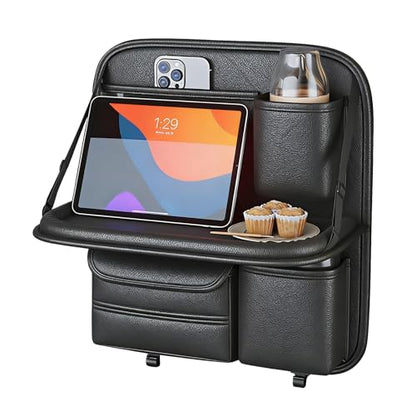 Car Backseat Organizer with Foldable Table Tray,Hanging Storage Bag with Touch Screen Phone Holder,Premium PU Leather Material,Compatible with Most Vehicles,Inner Car Accessories - size: Short