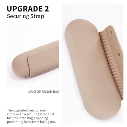 AGIKET Silicone Makeup Brush Holder Travel Cosmetic Bag：Soft Portable Cosmetic Face Brushes Holder with Upgrade Anti-Fall Out Magnetic Closure, Large Travel Makeup Brush Case - Walnut - color: A-Walnut, style: Brush Holder