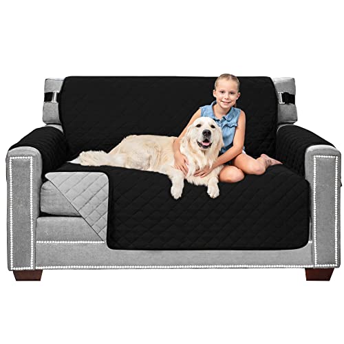 Sofa Shield® Couch Loveseat Covers for Dogs, Reversible Furniture Protector with Strap, Stain and Tear Resistant Cushion Cover, 54 inch Seat, Machine Washable Slipcover Pets, Cats, Black Gray - color: Black/Gray, size: Loveseat