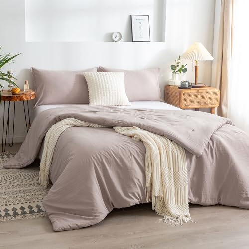 COTTEBED Ultra-Soft Queen Bedding Comforter Sets Bed, All Seasons Use Light Weight with Warm Fluffy Washable Cotton Microfiber,1 Bed Down Alternative Comforter & 2 Pillow Sham (Queen/Full Beige Brown) - color: Brown, size: Full/Queen(Comforter Set)