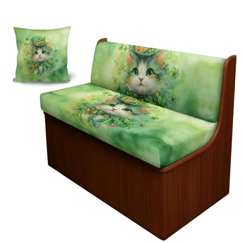Cat Hat Shamrock RV Dinette Cushion Covers Washable Sofa Furniture Protector Stretch RV Couch Covers St. Patrick's Day Accessories Backrest Cover and Pillowcase - color: Cat Hat Shamrock
