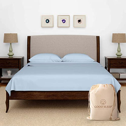 Olympic Queen Sheets Set, 100% Egyptian Cotton, Luxury 600 Thread Count, 4 Pc Super Queen Sheets Sets, Soft & Breathable, Snug Fit,16" Deep Pocket Fitted Sheet, 2 Pillowcases & 1 Flat Sheet,Light Blue - color: Light Blue, size: Olympic Queen (66 x 80)