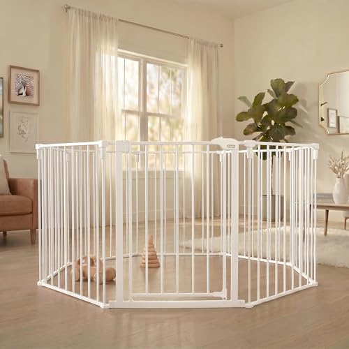 Regalo Safety 192" Super Wide Baby Gate & Play Yard, 2-in-1 Convertible Extra Wide Safety Barrier, Hardware Mounted for Toddlers & Pets, Tested & Safe for 30 Years, American Designed & Owned, White - color: White, style: 50.5-192"W x 28"H