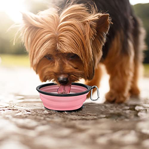 Kytely Large Collapsible Dog Bowls 2 Pack, 34oz Foldable Dog Travel Bowl, Portable Pet Water Food Bowl with Clasp, Pet Cat Feeding Cup Dish for Traveling, Walking, Hiking (Pink+Grey) - color: Grey & Pink
