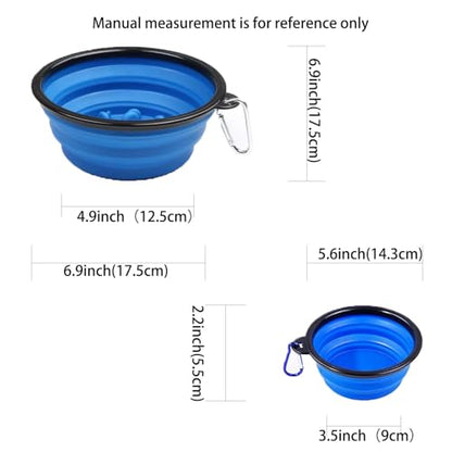 Pet Blue Collapsible Bowl Double Set - Slow Feeder Anti-Choke Bowl + Outdoor Portable,Foldable Dog Drinking,Slow Speed,Food&Dog pet Folding,Convenient,Foldable （Blue）