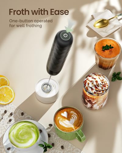 Maestri House Rechargeable Milk Frother, LunaFro Mini Handheld Electric Foam Maker Detachable Stainless Steel Whisk Drink Mixer Foamer Mini Blender for Matcha, Lattes, Cappuccino, No Stand - color: Black