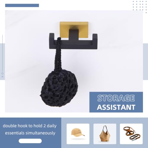 Angle Simple Double Towel Hook Black & Gold, Stainless Steel Bathroom Towel Holder, Coat Robe Hook Wall Mount - color: Black & Gold, size: 1 Pack