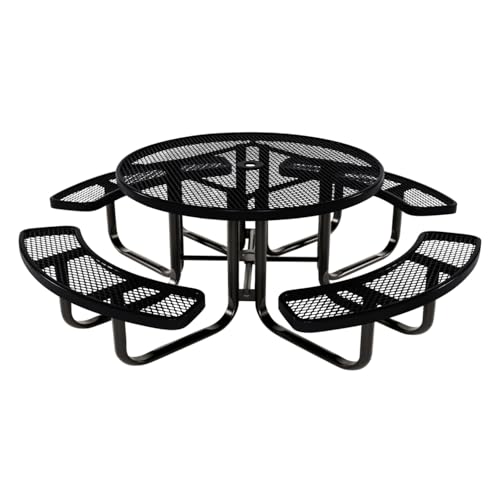 COATEDOUTDOORFURNITURE Heavy-Duty Portable Outdoor Kids Table with Umbrella Hole, Expanded Metal Kids Picnic Table, Commercial-Grade, Made in America (46 in, Round, Childrens, Black) - color: Black, size: 46 In, Round Childrens, Expanded Metal