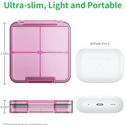 Small Pill Box, Travel Pill Organizer, Small Pill Case, Pill Container for Purse 4 Compartments, Daily Compact Travel Medicine Holder for Vitamins Medication (Pink) - color: Pink