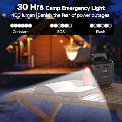 MARBERO Portable Power Station 350W Peak Camping Solar Generator Laptop Charger 296Wh Power Bank with AC Outlet 110V with Multi-Output LED Flashlights for CPAP Home Camping Hurricane Emergency - color: Red