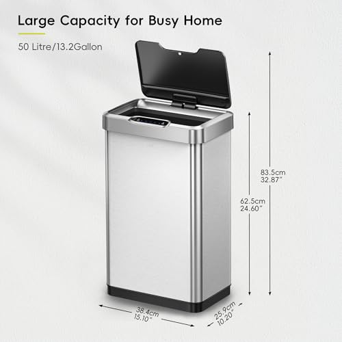 EKO Mirage-T 50 Liter / 13.2 Gallon Touchless Rectangular Motion Sensor Trash Can, Brushed Stainless Steel Finish - size: Mirage 50L - Stainless Steel