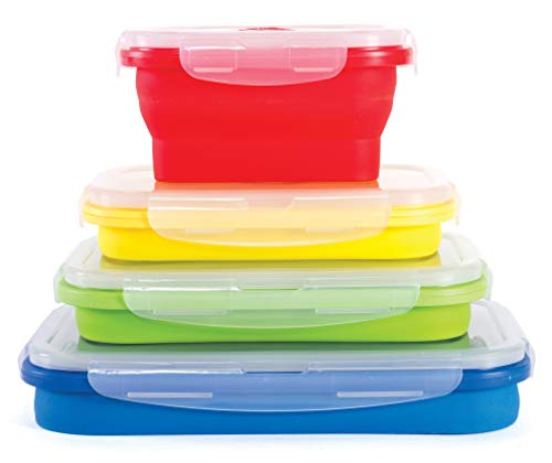 Kitchen Home Thin Bins Collapsible Containers – Set of 4 Rectangle Silicone Food Storage Containers – BPA Free, Microwave, Dishwasher and Freezer Safe - size: Rectangle - Assorted Sizes - Set of 4
