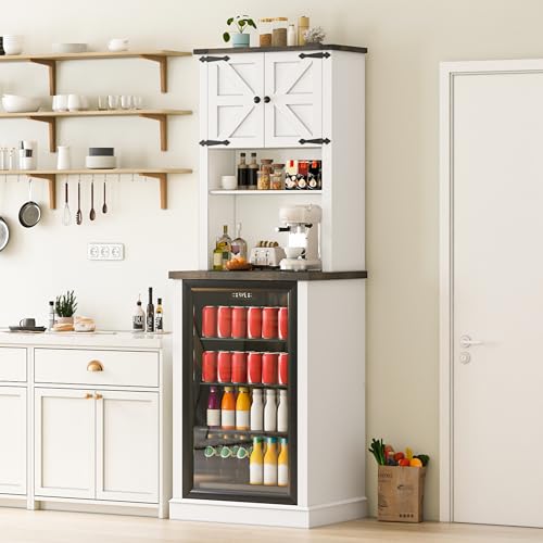 73'' Tall Mini Fridge Cabinet with Storage Hutch, Farmhouse Coffee Bar with Mini Fridge Space, Wine Bar Cabinet for Kitchen, Dining Room, Living Room - color: White, size: 20" D x 24" W x 73" H