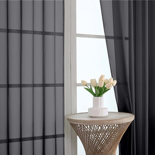 OWENIE Sheer Curtains, Black Sheer Curtains 50 Inch Length 2 Panels Set, Rod Pocket Voile Fimly Sheer Drapes for Living Room Bedroom, 2pcs, Black, Each 42" W x 50" L - color: Black, size: 42"W x 50"L (Pack of 2)