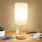 Small Bedside Table Lamp with AC Outlet, Natural Wood Base & Linen Shade, Mini Cute Cozy Warm White Nightstand Boho Lamp, Study Desk Night Stand Light for Bedroom, Kitchen, Nursery, Living Room - size: Round - AC Outlet - Set of 1