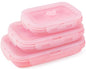 Collapsible Silicone Food Storage Containers with Lids, 3 Pack Foldable Food Containers,Silicone Collapsible Bowls For Camping, Microwave Freezer Dishwasher Safe (Pink 350ml 500ml 800ml)