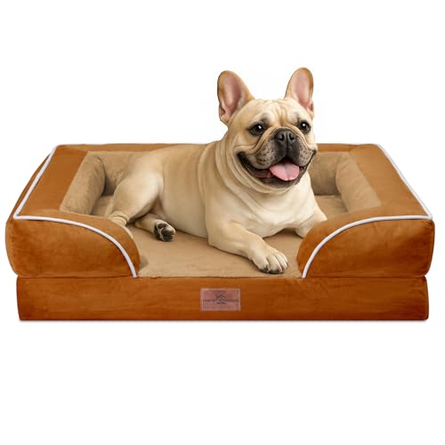 Comfort Expression Waterproof Orthopedic Dog Bed for Medium Size Dog | Supportive Egg Crate Foam Medium Pet Bed with Removable Bolsters, Dog Couch with Washable Cover & Non-Slip Bottom, 30x20 Inch - color: Orange, size: 30.0"L x 20.0"W x 7.0"Th