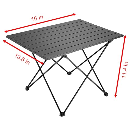 Folding Camping Table, 16 Inch x 13.8 Inch x 11.4 Inch Black Carbon Steel Foldable Table with Storage Bag for Home and Outdoors (S)