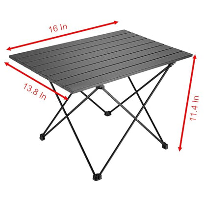 Folding Camping Table, 16 Inch x 13.8 Inch x 11.4 Inch Black Carbon Steel Foldable Table with Storage Bag for Home and Outdoors (S)