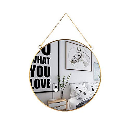 LONGWIN Hanging Wall Circle Mirror Decor Gold Geometric Mirror with Chain for Bathroom Bedroom Living Room 11.8" - size: 11.8"L x 11.8"W