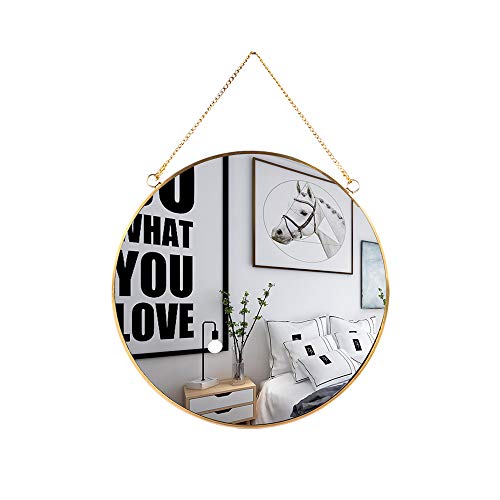 LONGWIN Hanging Wall Circle Mirror Decor Gold Geometric Mirror with Chain for Bathroom Bedroom Living Room 11.8" - size: 11.8"L x 11.8"W
