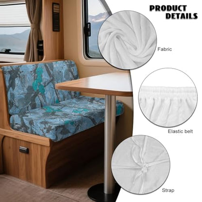 Branch Leaf Blue Pattern 2 Pcs RV Dinette Cushion Covers Anti-Slip Camper Cushion Slipcover Thickened 2 Seat Sofa Chair Cover 1 Backrest Covers and 1 Bench Covers - color: Branch Leaf Blue